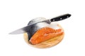 Fresh salmon on a round cutting board