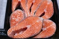Fresh salmon steaks on counter Royalty Free Stock Photo