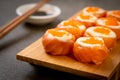 fresh salmon sushi roll with mayonnaise and shrimp egg Royalty Free Stock Photo