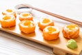 fresh salmon sushi roll with mayonnaise and shrimp egg Royalty Free Stock Photo