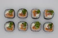 Fresh Salmon Sushi Rolls on White Background Royalty Free Stock Photo