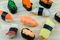 Fresh salmon sushi , salmon maki roll Japanese food restaurant, salmon sushi on plate. Royalty Free Stock Photo