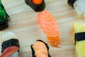 Fresh salmon sushi , salmon maki roll Japanese food restaurant, salmon sushi on plate. Royalty Free Stock Photo