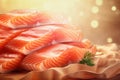 Fresh salmon or trout fish fillet on ice, ready for cooking. Storing fresh chilled fish. Close-up Royalty Free Stock Photo