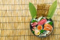 fresh salmon tuna and hamachi raw sashimi Royalty Free Stock Photo