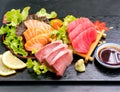 Fresh Salmon, Tuna and Hamaji Raw Sashimi