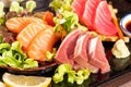 Fresh Salmon, Tuna and Hamaji Raw Sashimi