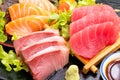 Fresh Salmon, Tuna and Hamaji Raw Sashimi