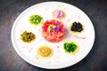 Fresh Salmon and Tuna tartare. Italian restaurant. Menu. Royalty Free Stock Photo