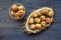 Fresh salt cake with cheese on a wooden table