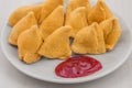 Samosa with Sweet Red Chutney Indian Delicious Deep Fried Breakfast