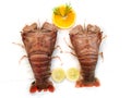 Fresh Sand Lobster or Flathead Lobster or Slipper Lobster decorated with herbs and vegetables .Selective focus Royalty Free Stock Photo