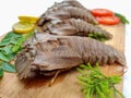 Fresh Sand Lobster or Flathead Lobster or Slipper Lobster (Thenus Orientalis) decorated with herbs and vegetables . Royalty Free Stock Photo