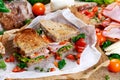 Fresh Sandwich with Bacon Lettuce Tomato and Mozzarella Royalty Free Stock Photo