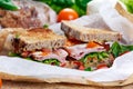 Fresh Sandwich with Bacon Lettuce Tomato and Mozzarella Royalty Free Stock Photo