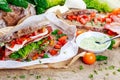 Fresh Sandwich with Bacon Lettuce Tomato and Mozzarella Royalty Free Stock Photo