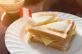 Fresh sandwich on a white plate with texture,sandwiches on dish in the morning Royalty Free Stock Photo