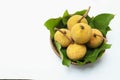 Copy space fresh santol Sandoricum koetjape fruit in a Wicker basket.the famous fruit Thailand and seasonal fruit