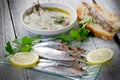 Fresh sardines with lemon Royalty Free Stock Photo