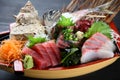 Studio shot of sashimi boat on black background Royalty Free Stock Photo