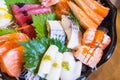 Fresh sashimi, raw fish mixed in traditional Japanese style Royalty Free Stock Photo