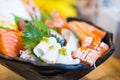 Fresh sashimi, raw fish mixed in traditional Japanese style Royalty Free Stock Photo