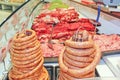 Fresh sausages and meat Royalty Free Stock Photo