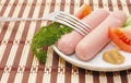 Fresh sausages on a plate