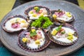 Fresh scallops new peruvian cuisine style Royalty Free Stock Photo