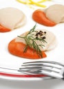 FRESH SCALLOPS pecten maximus WITH DILL Royalty Free Stock Photo