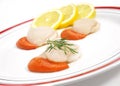 FRESH SCALLOPS pecten maximus WITH DILL AND YELLOW LEMON