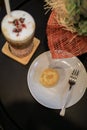 Fresh Scones with coffee milk pink yummy tasty delicious Traditional British dessert in vintage background. Rustic Table,