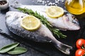 Fresh sea fish on slate board ready for cooking Royalty Free Stock Photo