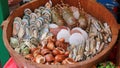 Fresh seafood arrangement displayed in market