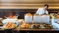 Fresh Seafood buffet line including Alaska king crab, Shrimp, Lobster, Oyster and Perna viridis Royalty Free Stock Photo