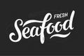 Fresh seafood calligraphy on chalkboard