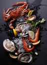 Fresh Seafood ,Crab Shrimp Oyster on stone background