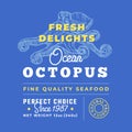 Fresh Seafood Delights Premium Quality Label. Abstract Vector Packaging Design Layout. Retro Typography with Borders and