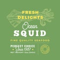 Fresh Seafood Delights Premium Quality Label. Abstract Vector Packaging Design Layout. Retro Typography with Borders and