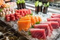 fresh seafood display with tuna, salmon, and eel for sushi Royalty Free Stock Photo
