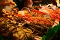 Fresh seafood in market hall