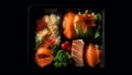 Fresh seafood meal, sushi plate with healthy rice generated by AI