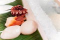 Octopus Tako and Hokkigai stimpson surf on ice for Japanese