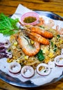 fresh seafood Pad Thai on plate Royalty Free Stock Photo
