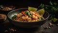 Fresh seafood pasta bowl with spicy tomato sauce generated by AI