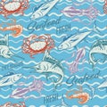 Fresh seafood pattern seamless colorful