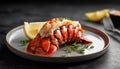 Fresh seafood plate, cooked prawn, grilled fish, healthy eating, gourmet meal generated by AI Royalty Free Stock Photo