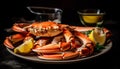 Fresh seafood plate with crab, prawn, lobster, and scampi cooked gourmet generated by AI Royalty Free Stock Photo