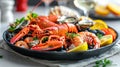 A luxurious platter of seafood, featuring lobster and shrimp Royalty Free Stock Photo