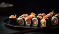Fresh seafood plate maki sushi, nigiri, sashimi generated by AI